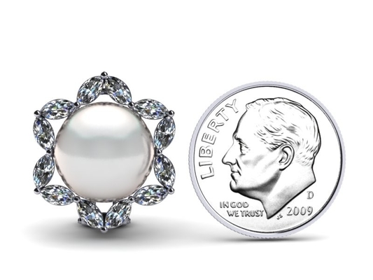 14K witgouddiamant &amp; Witte Zoetwatergekweekte parel Marquise Earring