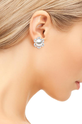 14K witgouddiamant &amp; Witte Zoetwatergekweekte parel Marquise Earring