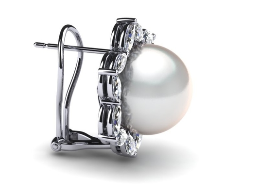 14K witgouddiamant &amp; Witte Zoetwatergekweekte parel Marquise Earring