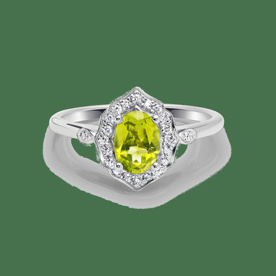 Gouden ovale mooie, elegante peridotring, uitstekende vorm en natuurlijke, heldere ovale peridot
