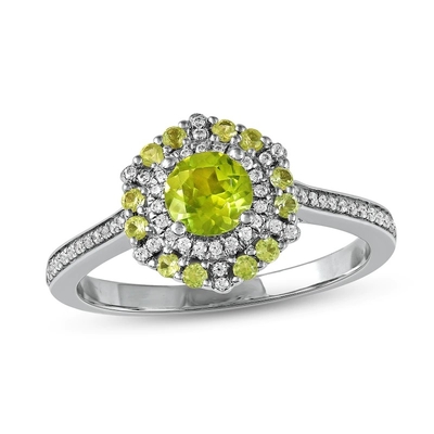Groen Peridot &amp; Diamond Ring 1/6 ct tw 10K Witgoud in Zilver