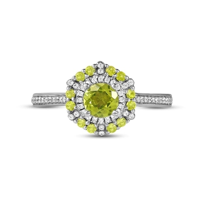 Groen Peridot &amp; Diamond Ring 1/6 ct tw 10K Witgoud in Zilver