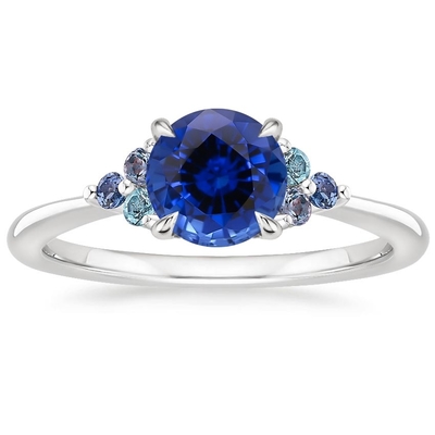 Sapphire Secret Garden Diamond RingSet met 6mm Premie Blauwe Ronde Saffier