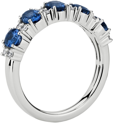 Blauw Ovaal Laboratorium Gecreeerd Saffier en Diamond Five-Stone Ring With Silver