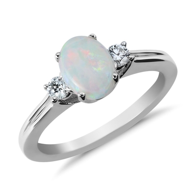 Ovaal Opaal en Diamond Accent Vintage-Style Ring in 10K-Witgoud