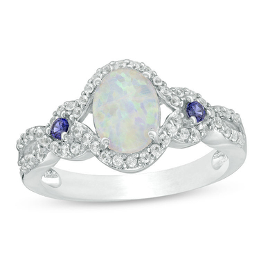 5.0mm hart-Gevormd Opaal en 1/8 CT. T.W. Diamond Frame Ring in Sterling Silver