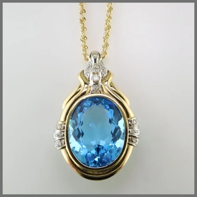 14K de ronde sneed Blauw Topaz And Diamond Pendant Enhance voor Vrouwen