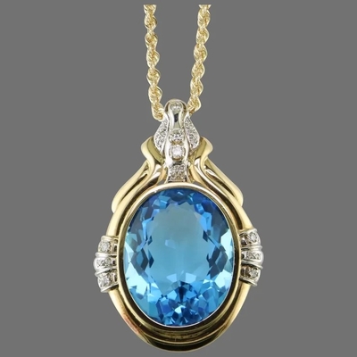 14K de ronde sneed Blauw Topaz And Diamond Pendant Enhance voor Vrouwen