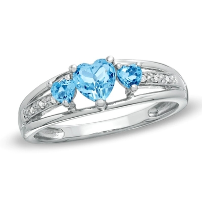 Het hart vormde Blauw Topaas en Diamond Accent Three Stone Promise-Rings10k Witgoud