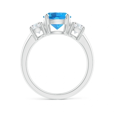 Klassieke Zwitserse Blauwe Topaz And Diamond Three Stone-Verlovingsring 925 Sterling Silver