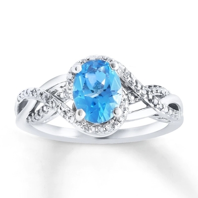 Meisjes Diamond Accents Blue Topaz Ring met 925 Sterling Silver