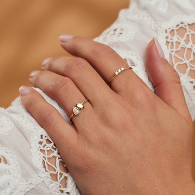 9K gouden Ring With Silver Diamond Engagement Ring For Women