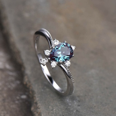 925 Sterling Silver Synthetic Alexandrite Stone Juwelen, 8MM Laboratorium Gecreeerde Alexandrite Ringen