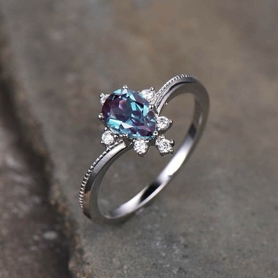 Synthetische Alexandrite-Steenjuwelen, 925 Sterling Silver Lab Created Alexandrite-Ringen
