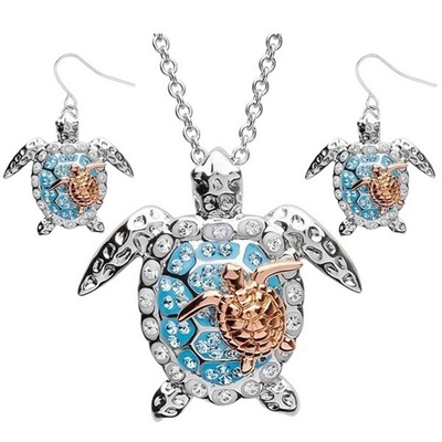 Sterling Silver Blue Sea Turtle-de Juwelen van de Tegenhangerhalsband voor de Schildpad Dierlijke Earings van Vrouwendames