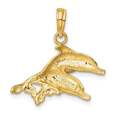 10K het gele Goud poetste de Gegraveerde Charme van de Dolfijnentegenhanger met Halsband van de de Kabelketting van 14K de Gele Gouden Lichtgewicht op