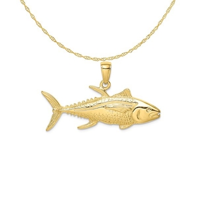 10K het gele Goud poetste de Gegraveerde Charme van de Dolfijnentegenhanger met Halsband van de de Kabelketting van 14K de Gele Gouden Lichtgewicht op