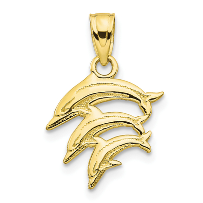10K het gele Goud poetste de Gegraveerde Charme van de Dolfijnentegenhanger met Halsband van de de Kabelketting van 14K de Gele Gouden Lichtgewicht op