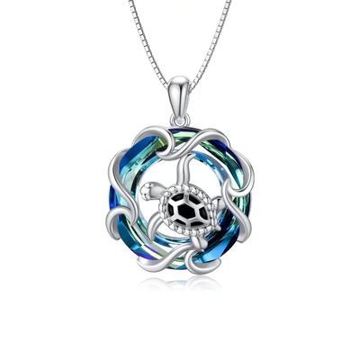 De Halsband van de Daggiften S925 Sterling Silver Sea Turtle Pendant van Valentine met Blauw Kristal voor Vrouwen