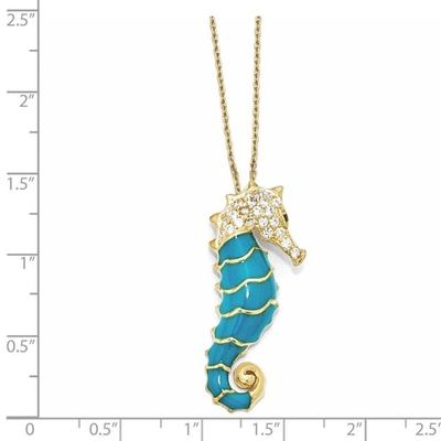 925 Sterling Silver Gold Plated Enameled Zirkoon CZ Seahorse 18 Duimketen de Charme het Overzeese van de Halsbandtegenhanger Leven
