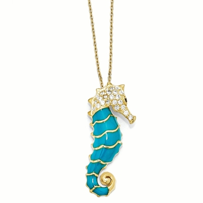 925 Sterling Silver Gold Plated Enameled Zirkoon CZ Seahorse 18 Duimketen de Charme het Overzeese van de Halsbandtegenhanger Leven