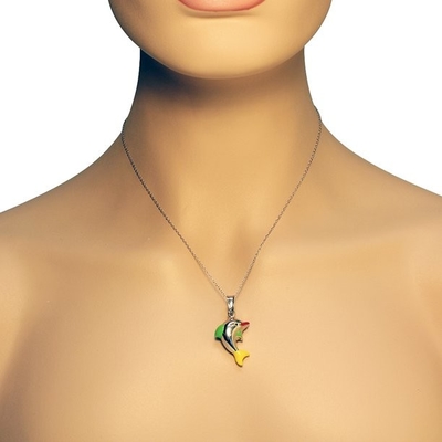 925 Sterling Silver 3D Halsband van de de Charmetegenhanger van de Emaildolfijn
