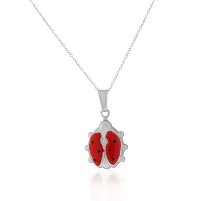 925 Sterling Silver 3D Rode Halsband van de de Charmetegenhanger van het Emaillieveheersbeestje