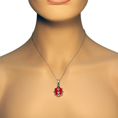 925 Sterling Silver 3D Rode Halsband van de de Charmetegenhanger van het Emaillieveheersbeestje