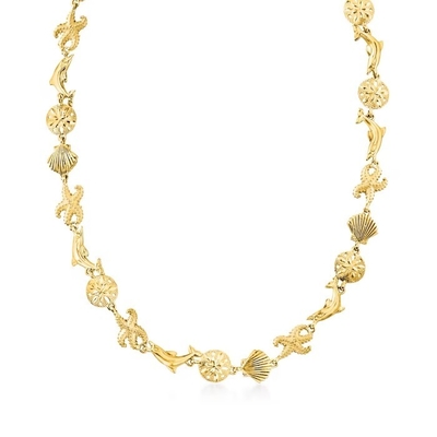 18kt goud over de Mooie Halsband van Sterling Silver Sea Life Link voor Vrouwen