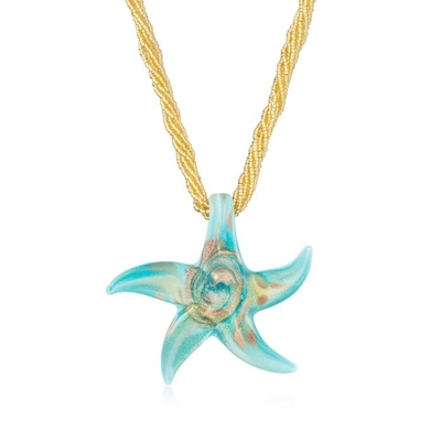 De Italiaanse Turkooise Murano-Halsband van de Glaszeester met 18kt-Goud over Sterling