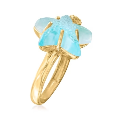 Italiaanse Tagliamonte 16mm Blauwe Venetiaanse Ring van de Glaszeester in 18kt-Goud over Sterling
