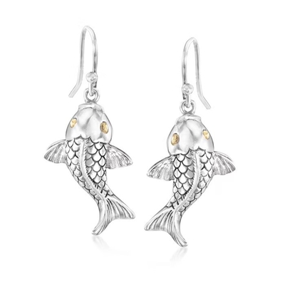 Sterling Silver Bali-Style Koi Fish-Dalingsoorringen met het Gele Goud van 18kt