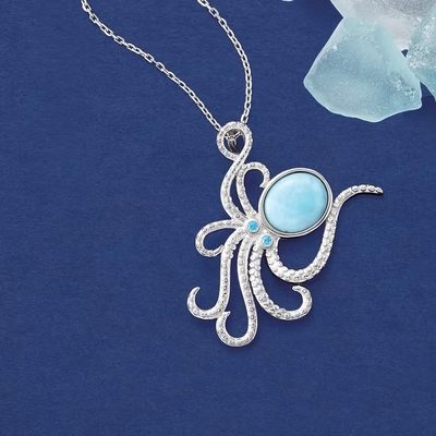 De Tegenhangerhalsband van de Larimaroctopus in de Accenten van Sterling Silver With CZ