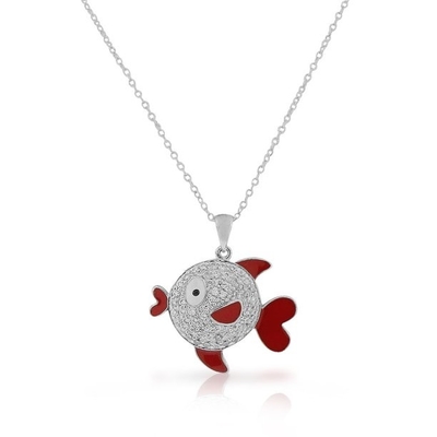 Van het overzeese van de de Vissentegenhanger van CZ het Levens Rode Email Witte Duidelijke Halsband 925 Sterling Silver