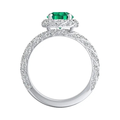 Laboratorium van de Besnoeiingstrouwringen van halojuwelen leidde het Ronde tot Groen Emerald Engagement Ring