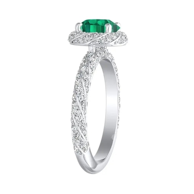 Laboratorium van de Besnoeiingstrouwringen van halojuwelen leidde het Ronde tot Groen Emerald Engagement Ring