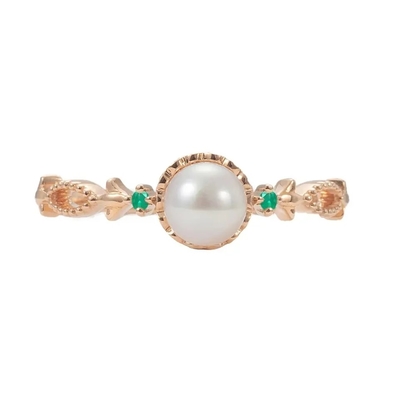 De geplateerde Natuurlijke Zoetwaterronde sneed Parel Groen Emerald Vintage Engagement Ring In Sterling Silver
