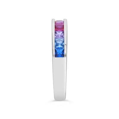 In het groot de Partijjuwelen van 925 Stenenring multicolor zircon ring for van Sterling Silver Rainbow CZ Baguette