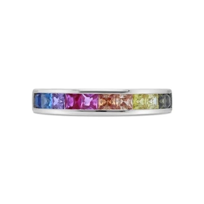 In het groot de Partijjuwelen van 925 Stenenring multicolor zircon ring for van Sterling Silver Rainbow CZ Baguette