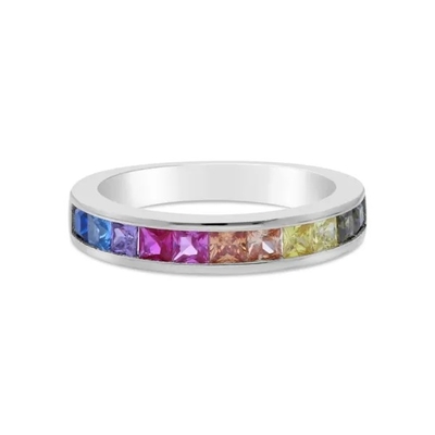 In het groot de Partijjuwelen van 925 Stenenring multicolor zircon ring for van Sterling Silver Rainbow CZ Baguette