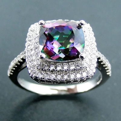 Van de het Kussenbesnoeiing van 925 de Zilveren de Juwelenreeksen van Serling Mysticus Topaz Engagement Ring