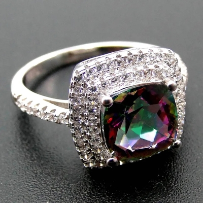 Van de het Kussenbesnoeiing van 925 de Zilveren de Juwelenreeksen van Serling Mysticus Topaz Engagement Ring