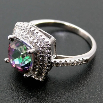 Van de het Kussenbesnoeiing van 925 de Zilveren de Juwelenreeksen van Serling Mysticus Topaz Engagement Ring