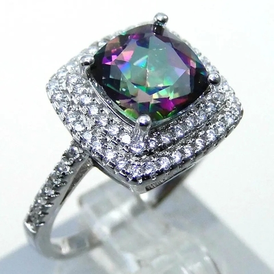 Van de het Kussenbesnoeiing van 925 de Zilveren de Juwelenreeksen van Serling Mysticus Topaz Engagement Ring