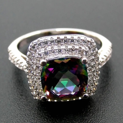 Van de het Kussenbesnoeiing van 925 de Zilveren de Juwelenreeksen van Serling Mysticus Topaz Engagement Ring