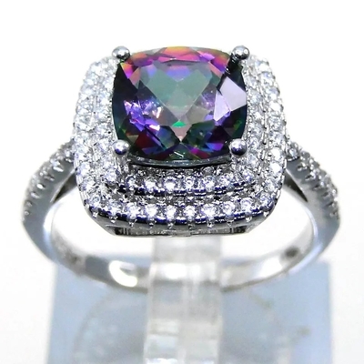 Van de het Kussenbesnoeiing van 925 de Zilveren de Juwelenreeksen van Serling Mysticus Topaz Engagement Ring