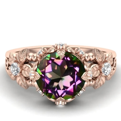 14K goud Geplateerde Sterling Silver Vintage Art Round-Besnoeiingsmysticus Wit Topaz Gemstone Engagement Rings