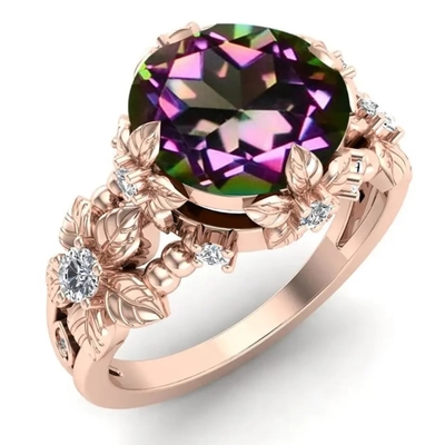 14K goud Geplateerde Sterling Silver Vintage Art Round-Besnoeiingsmysticus Wit Topaz Gemstone Engagement Rings