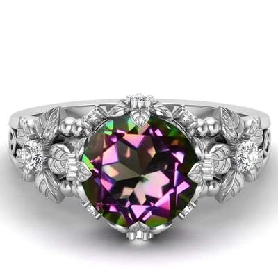 14K goud Geplateerde Sterling Silver Vintage Art Round-Besnoeiingsmysticus Wit Topaz Gemstone Engagement Rings