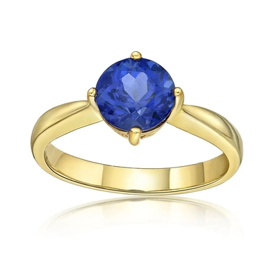 925 de Gouden Juwelen Tanzanite Ring Round Brilliant Cut Tanzanite Diamond Solitaire Ring van Sterling Silver 14K